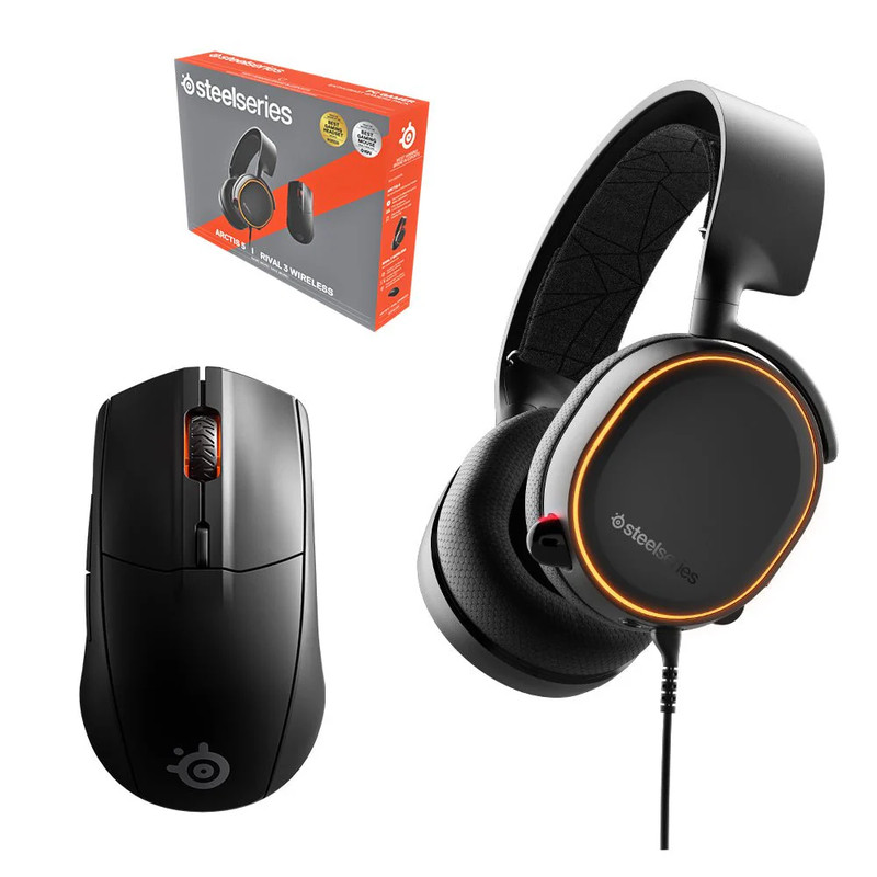SteelSeries Arctis 5 Wired Headset +  Rival 3 Wireless Mouse Bundle - تجميعة
